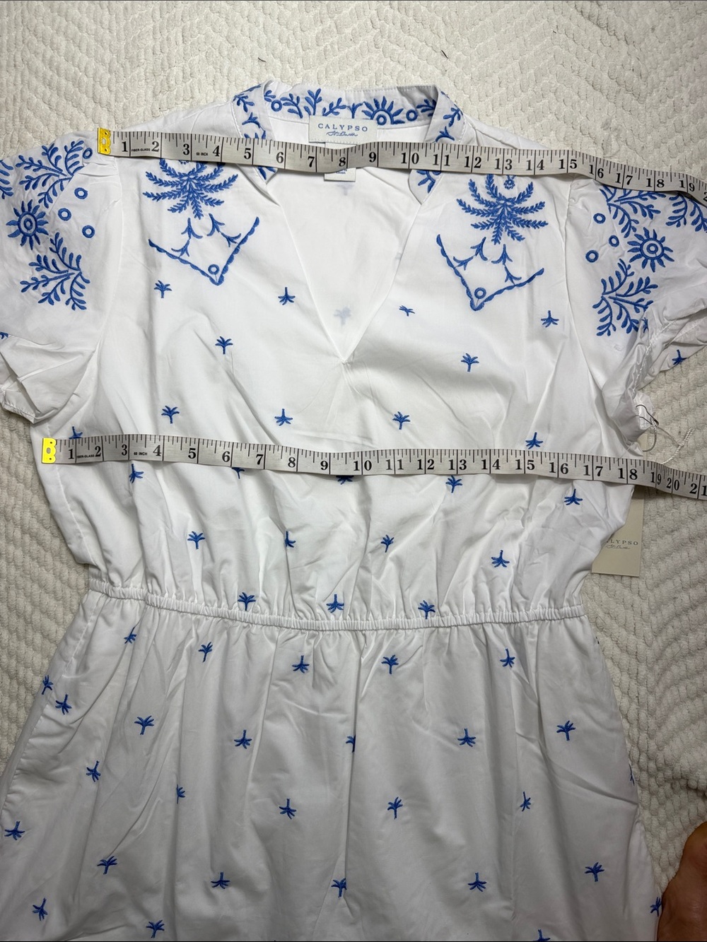 CALYPSO ST BARTH BLUE AND WHITE EMBROIDERY V-NECK MAXI DRESS M NWT - Picture 10 of 15